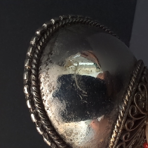 Vintage Tibetan Silver Metal Pendant Snuff Necklace with Red/Turquoise Accents. - Picture 7 of 11